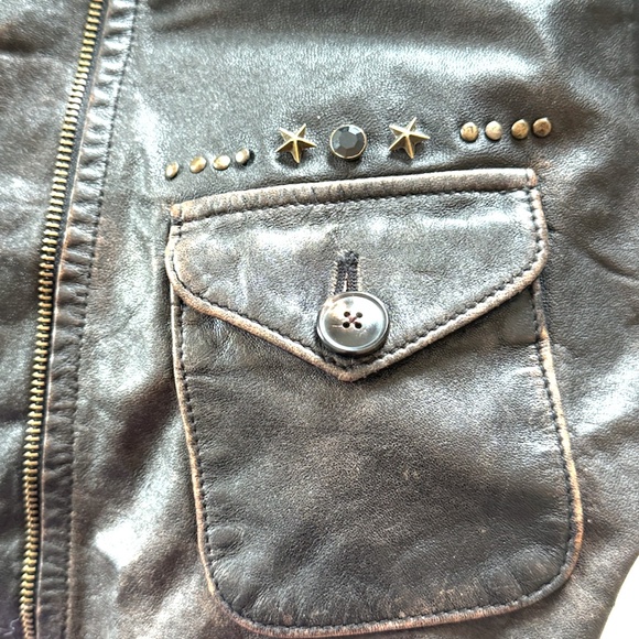 Dylan Los Angeles Womens Embellished Leather Jacket Medium Dark Brown Distressed - Picture 4 of 12